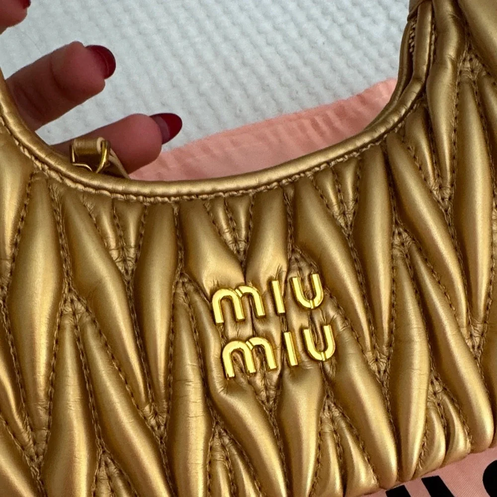 Bali Miu Miu Metallic Gold Quilted Mini Hobo Bag - Picture 5 of 6